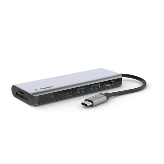 Belkin Connect | 7-in-1 USB-C-hub (USB-C PD / 2 x USB-A 3.0 / 4K HDMI / 3,5mm audio / SD & microSD card)