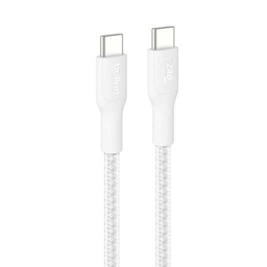 Belkin BoostCharge Pro | Gevlochten USB-C/USB-C-kabel (240 W) - 3 m - Wit