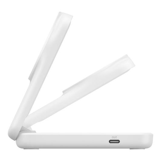 Belkin UltraCharge Pro | Socle de recharge 2-en-1 aimantée et pliable avec Qi2 (25 W) - Blanc