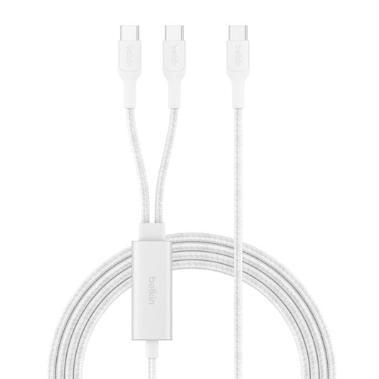 Belkin BoostCharge Pro | Gevlochten 140W USB-C/2x USB-C-kabel - 1,5 m - Wit