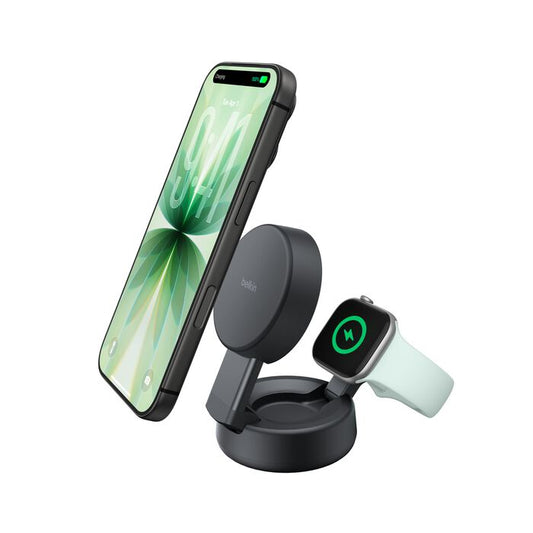 Belkin UltraCharge Pro | Chargeur 2-en-1 aimanté et pliable avec Qi2 (25W) - Charcoal