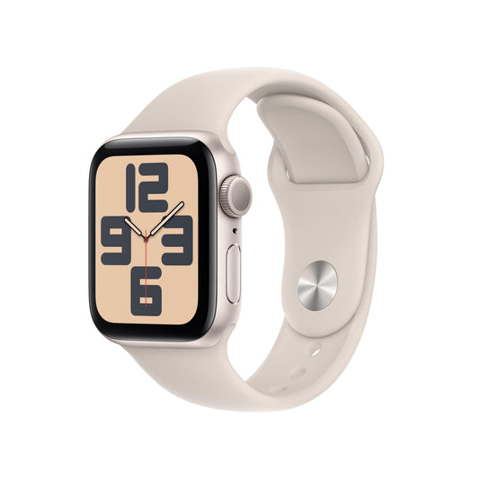 Apple Watch SE GPS, Boîtier en aluminium lumière stellaire de 40 mm, Bracelet Sport lumière stellaire - S/M