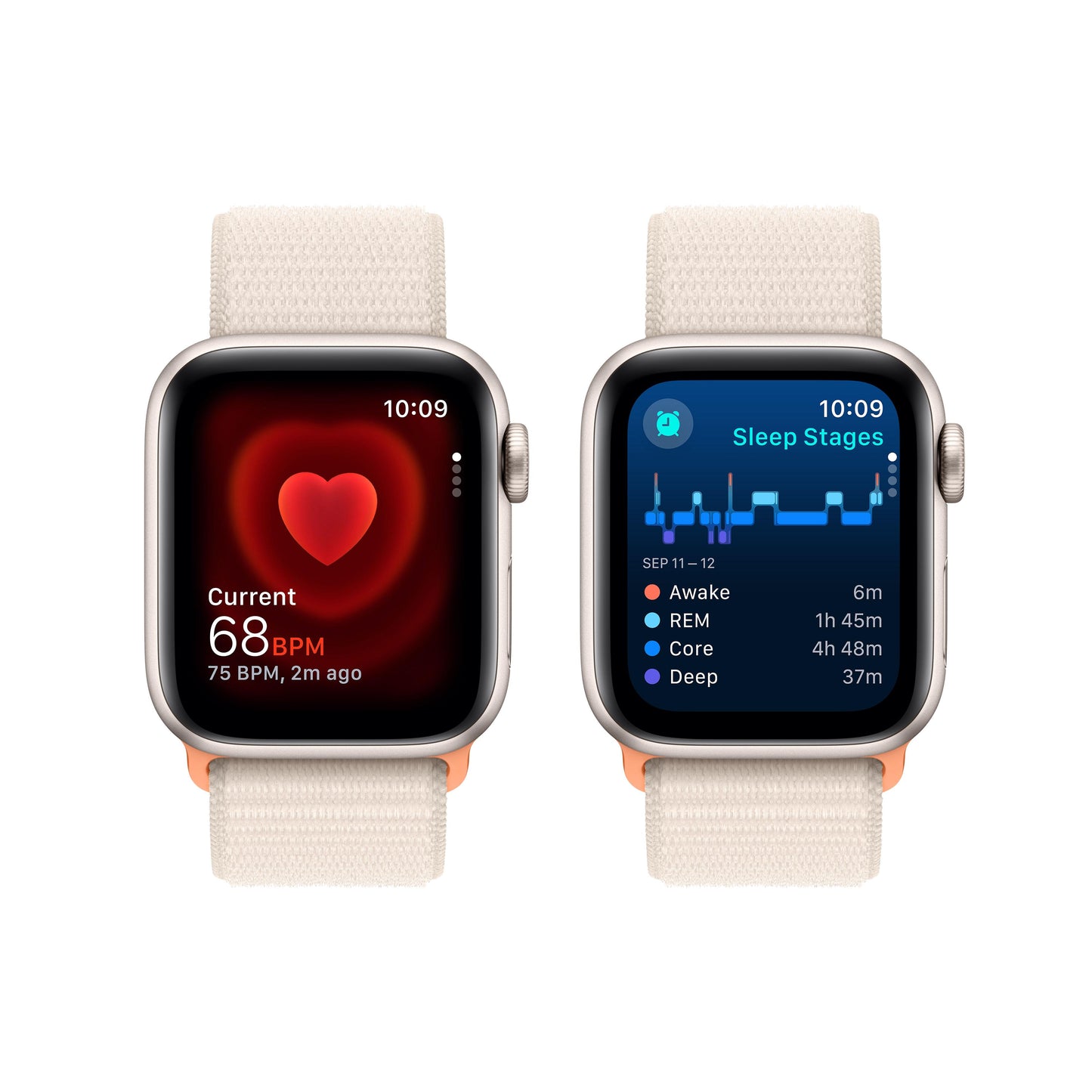 Apple Watch SE (GPS) • 40‐mm kast van sterrenlicht aluminium • Sterrenlicht geweven sportbandje