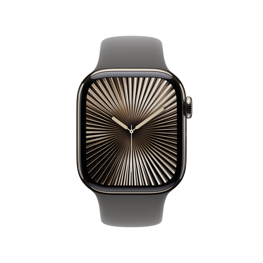 EOL Apple Watch Series 10 (GPS + Cellular) • 42‐mm kast van naturel titanium • Rotsgrijs sportbandje - S/M