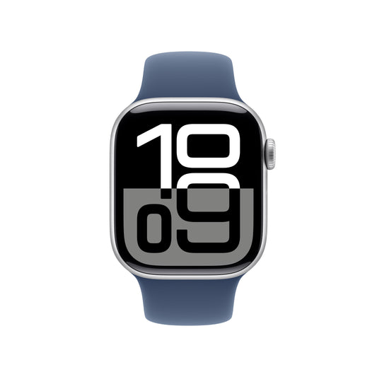EOL Apple Watch Series 10 (GPS + Cellular) • 42‐mm kast van zilverkleurig aluminium • Denim sportbandje - S/M