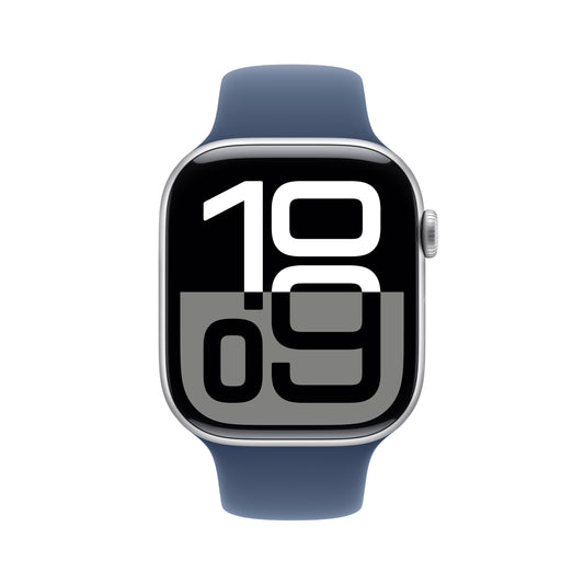 EOL Apple Watch Series 10 (GPS + Cellular) • 46‐mm kast van zilverkleurig aluminium • Denim sportbandje - M/L