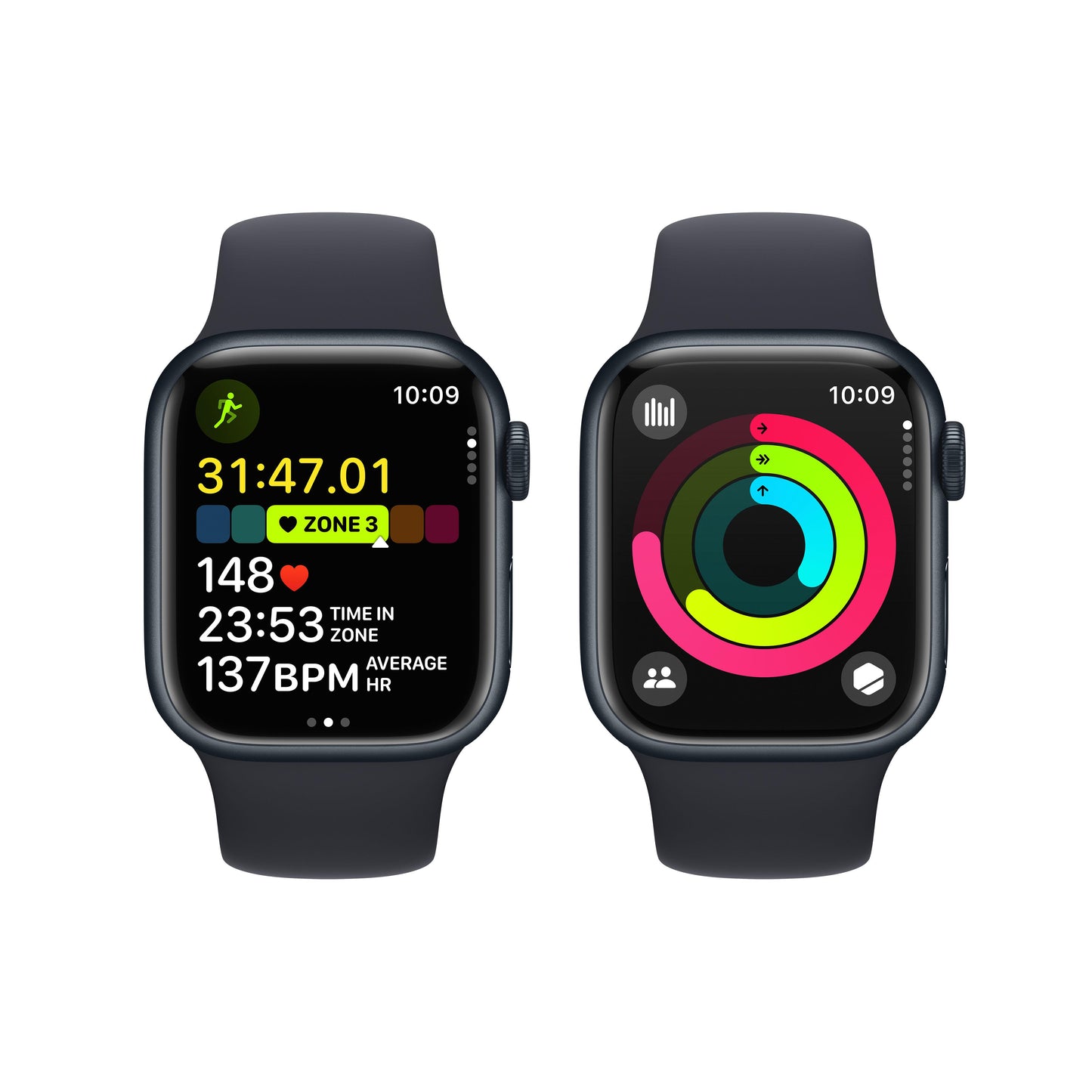 Apple Watch Series 9 (GPS) • 41‑mm kast van middernacht aluminium • Middernacht sportbandje - S/M
