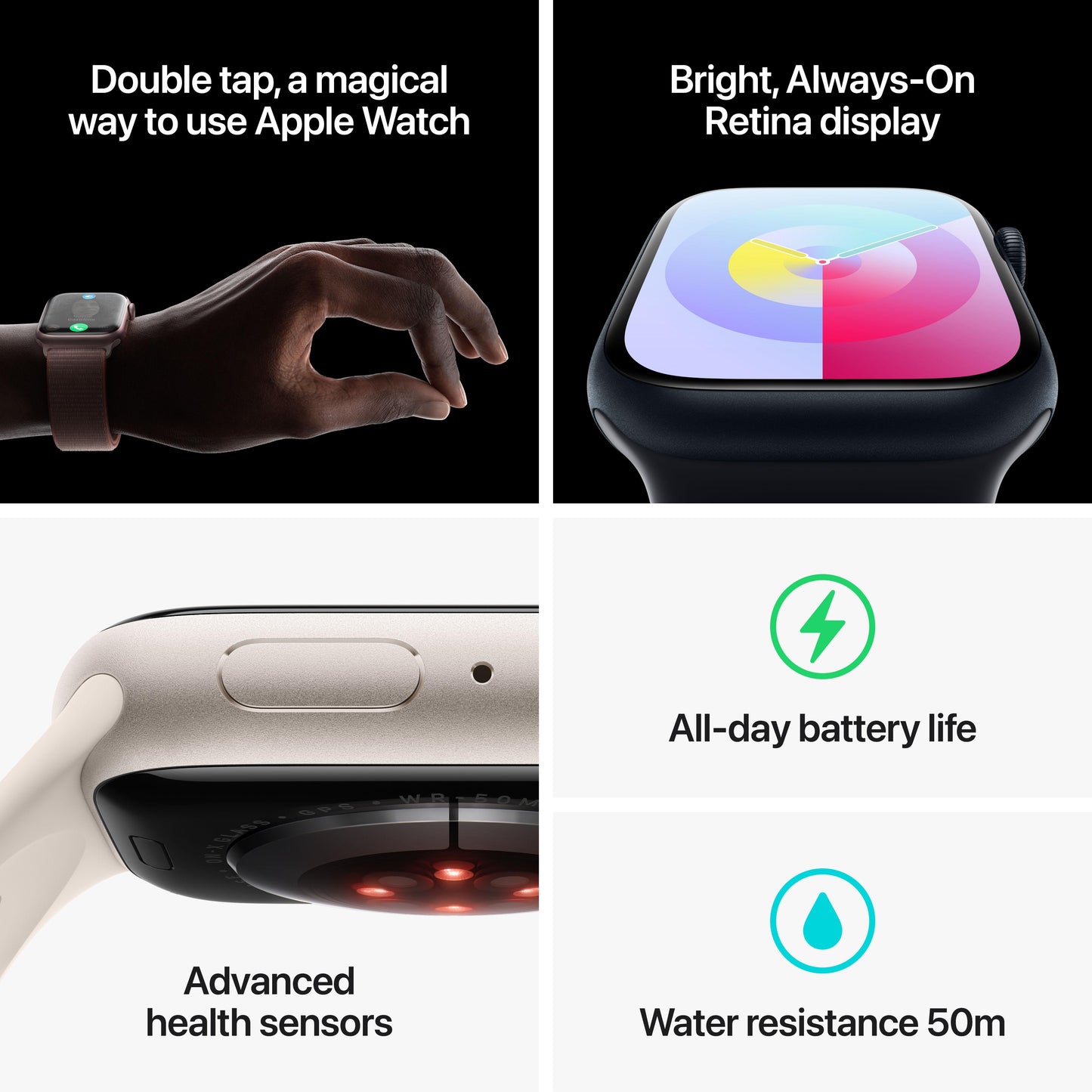Apple Watch Series 9 (GPS) • 41‑mm kast van middernacht aluminium • Middernacht sportbandje - S/M
