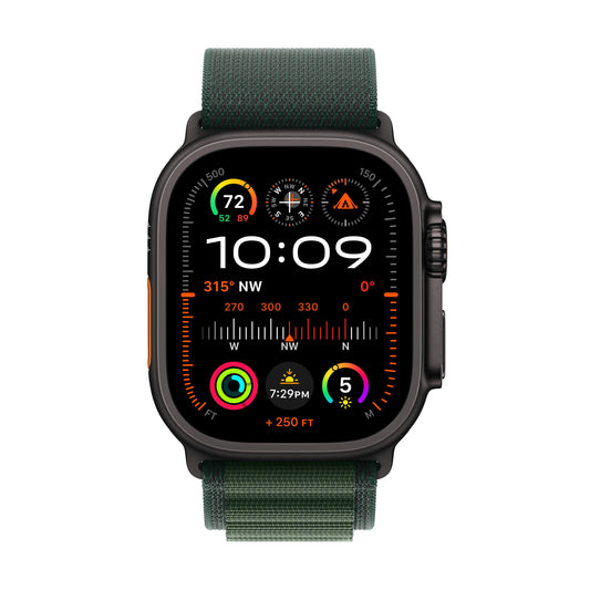 EOL Apple Watch Ultra 2 (GPS + Cellular) • 49-mm kast van zwart titanium • Donkergroen Alpine‑bandje - S