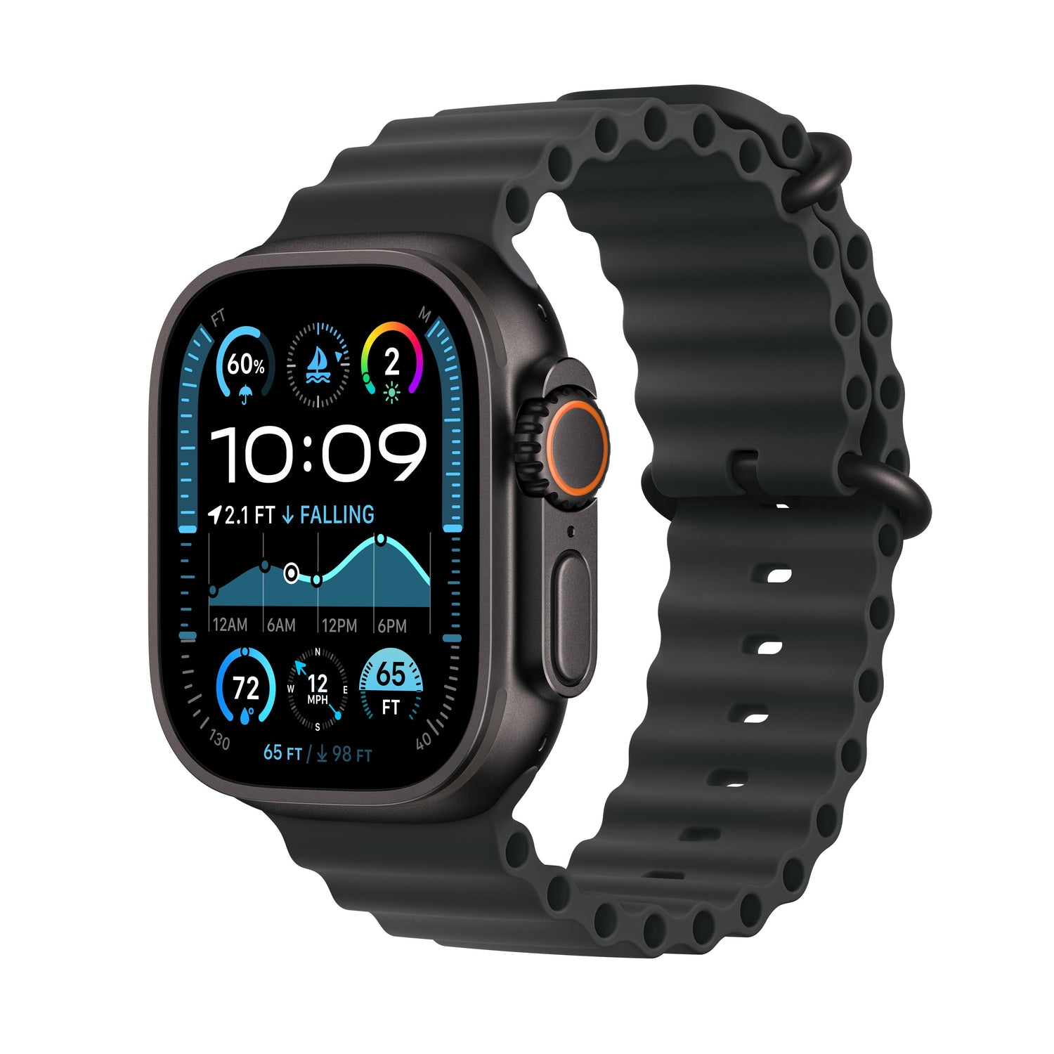 EOL Apple Watch Ultra 2 (GPS + Cellular) • 49-mm kast van zwart titanium • Zwart Ocean‑bandje