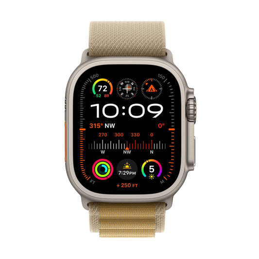 EOL Apple Watch Ultra 2 (GPS + Cellular) • 49-mm kast van naturel titanium • Sahara-beige Alpine‑bandje - M