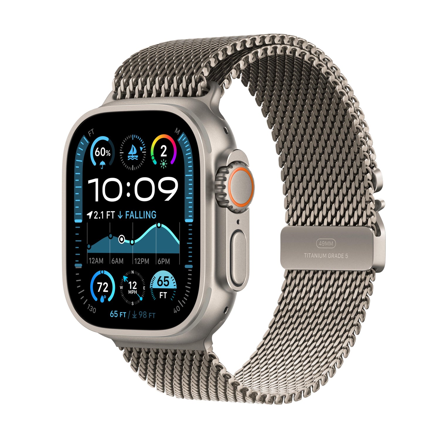 EOL Apple Watch Ultra 2 (GPS + Cellular) • 49-mm kast van naturel titanium • Milanees bandje van naturel titanium - Medium