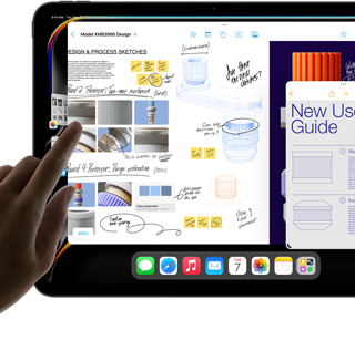 Vue du mode multitâche d’iPadOS sur un iPad Pro faisant tourner plusieurs apps simultanément.