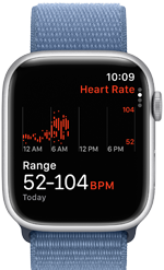 Apple Watch Series 9 montrant l’app Fréquence cardiaque