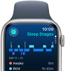 Apple Watch Series 9 affichant des informations sur les phases du sommeil