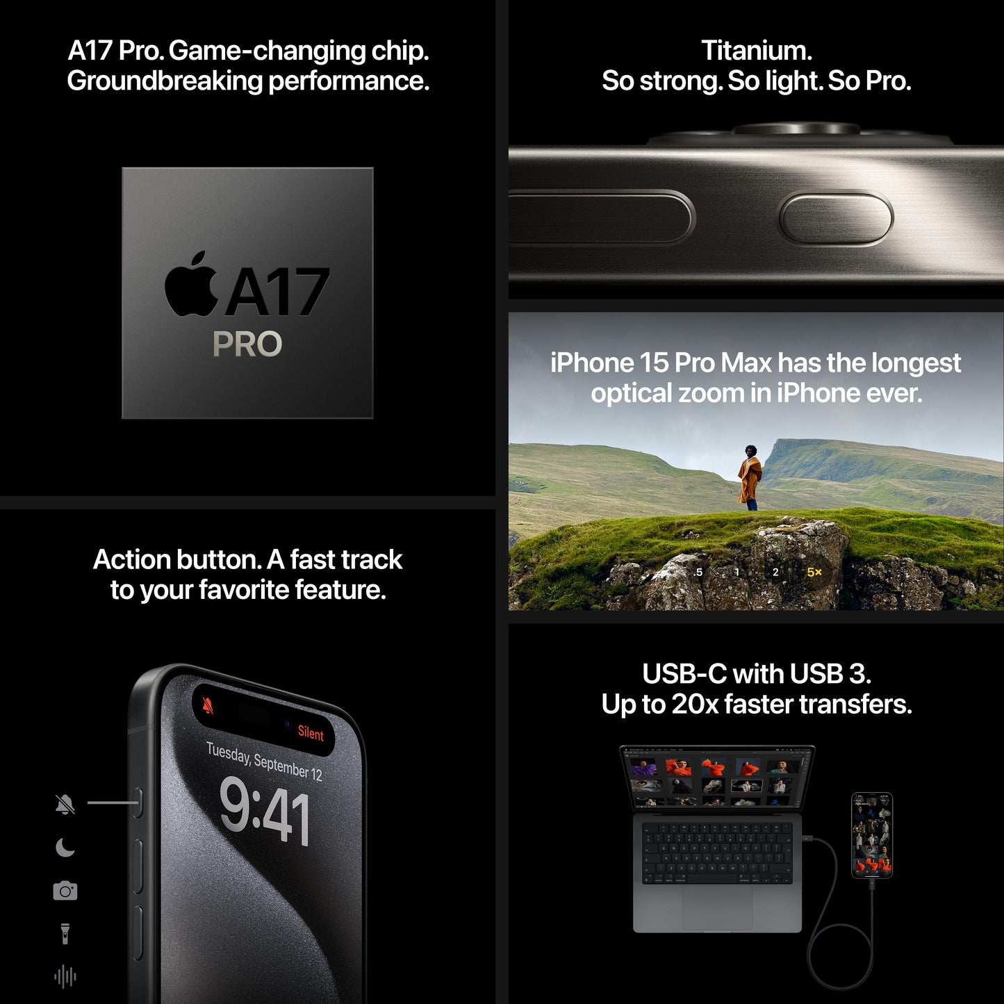 iPhone 15 Pro 256 Go Titane noir