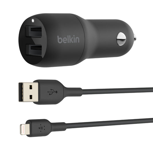 Belkin BoostCharge | Chargeur de voiture 2 ports USB-A (24W) + câble USB-A/Lightning