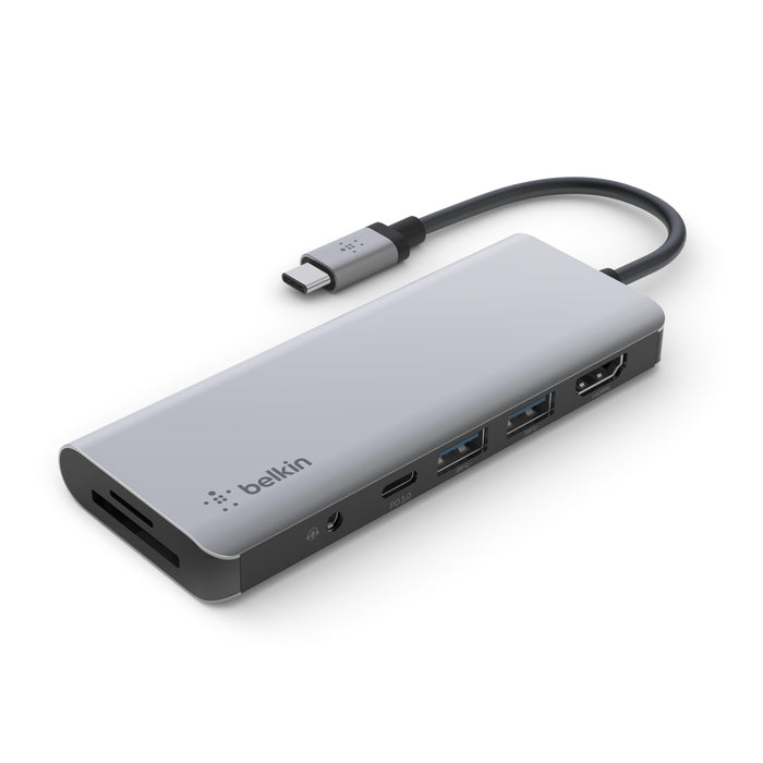 Belkin Connect | 7-in-1 USB-C Hub (USB-C PD / 2 x USB-A 3.0 / 4K HDMI / 3,5mm audio / SD & microSD card)