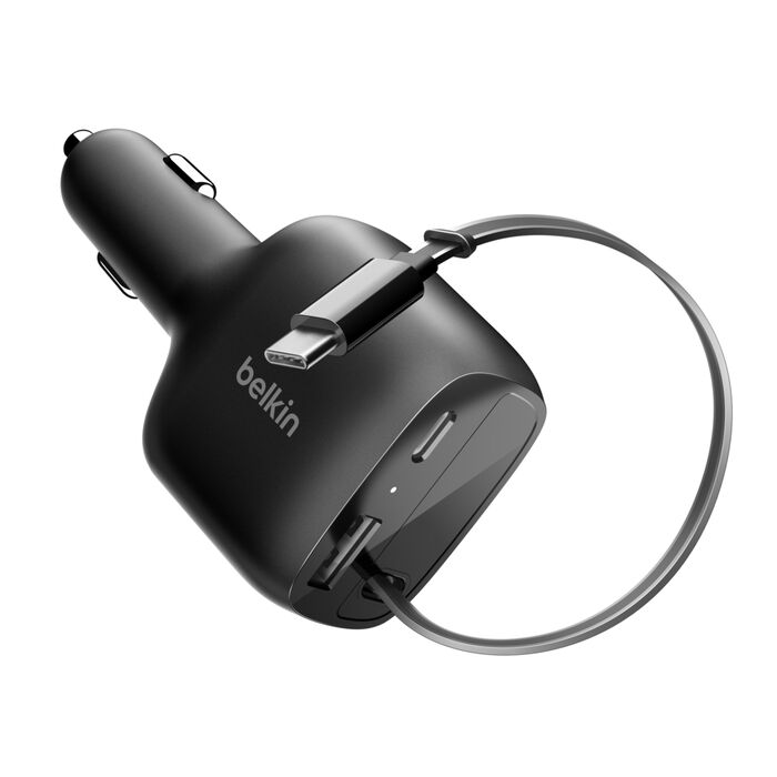 Belkin BoostCharge | Chargeur de voiture avec câble rétractable USB-C (75 W)