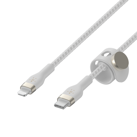 Belkin BoostCharge Pro Flex | Câble en silicone à gaine tressée USB-C/Lightning - 3m - Blanc