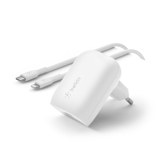 EOL Belkin BoostCharge | Chargeur secteur USB-C PPS (30W) + câble USB-C/Lightning - 1m - Blanc