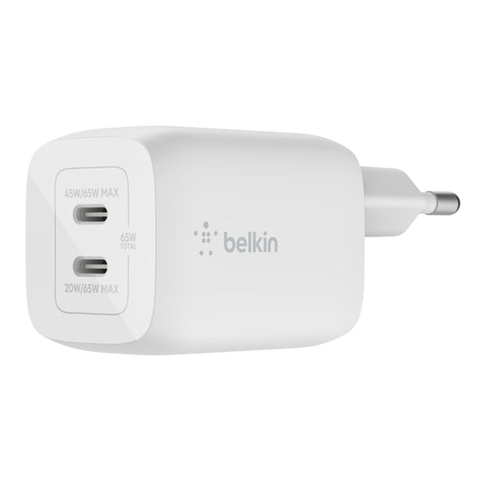 EOL Belkin BoostCharge | Chargeur secteur 2 ports USB-C/GaN/PPS (65W) - Blanc