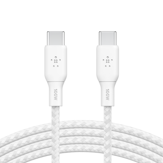 EOL Belkin BoostCharge | gevlochten siliconen USB-C/USB-C-kabel (100W) - 3m - Wit