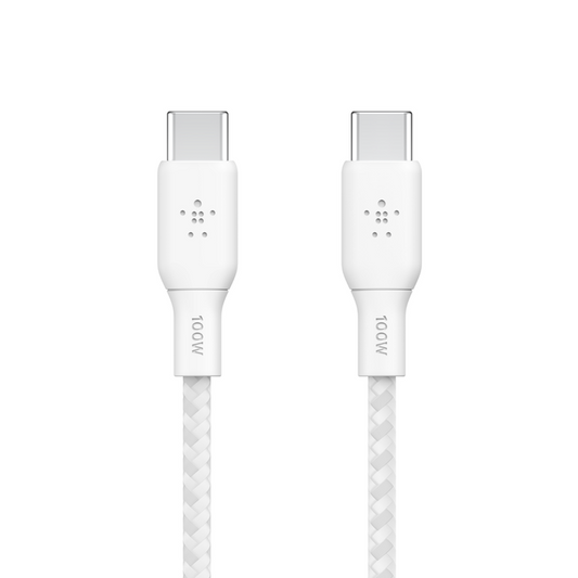 Belkin BoostCharge Flex | Câble en silicone à gaine tressée USB-C/USB-C (100W) - 3m - Blanc