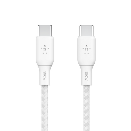 EOL Belkin BoostCharge | gevlochten siliconen USB-C/USB-C-kabel (100W) - 3m - Wit