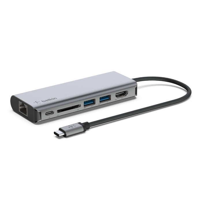 Belkin Connect | 6-in-1 USB-C-hub (USB-C PD / 2 x USB-A 3.0 / 4K HDMI / Gb Ethernet / SD card)
