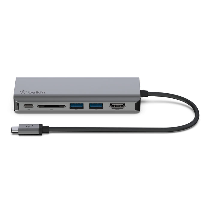 Belkin Connect | 6-in-1 USB-C-hub (USB-C PD / 2 x USB-A 3.0 / 4K HDMI / Gb Ethernet / SD card)