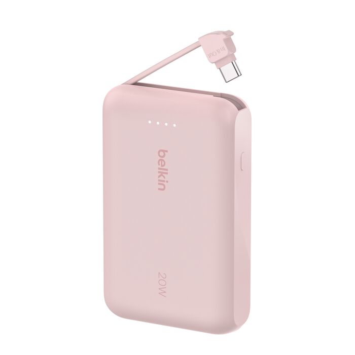 Belkin BoostCharge | Batterie externe 10K avec câble USB-C intégré - Rose