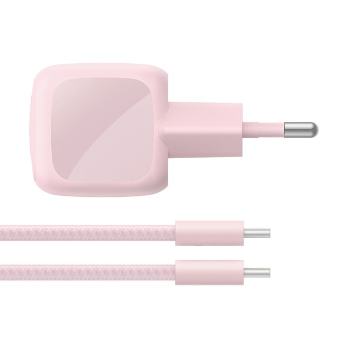 Belkin BoostCharge | USB-C Chargeur secteur (30 W) + câble USB-C/USB-C - 2m - Rose poudré