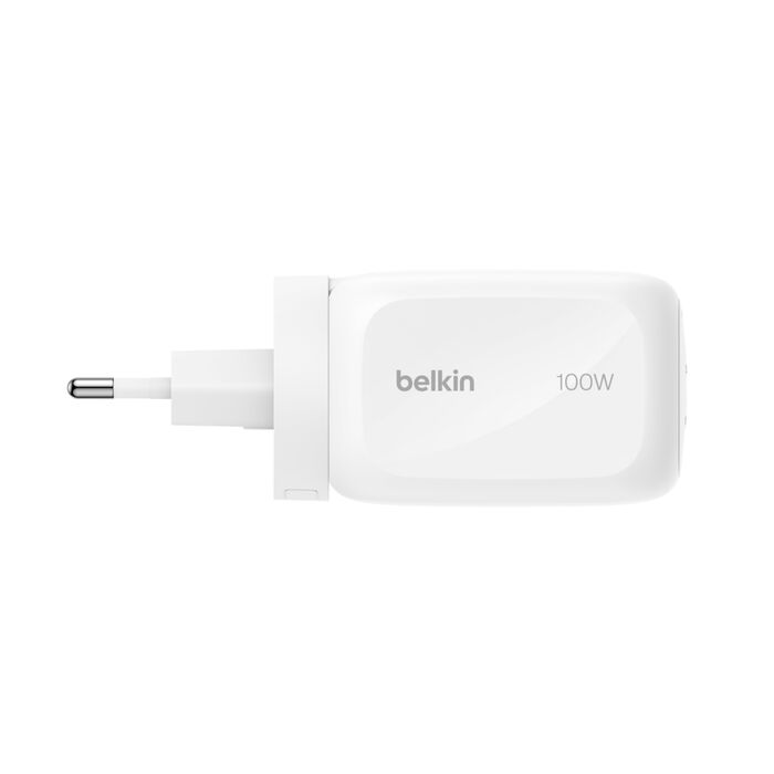 Belkin BoostCharge | Chargeur secteur 3 ports GaN (100 W) & adaptateur de voyage - Blanc