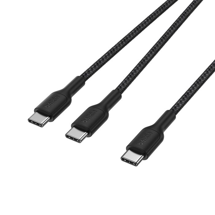 Belkin BoostCharge Pro | Gevlochten 140W USB-C/2x USB-C-kabel - 1,5 m - Zwart
