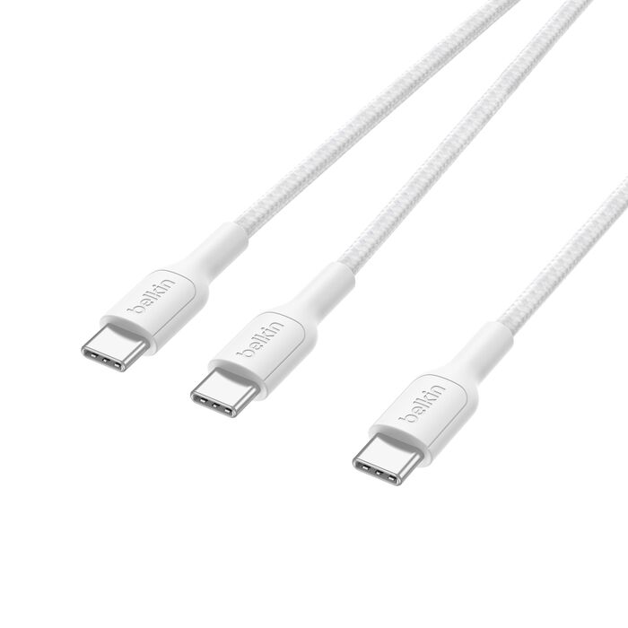 Belkin BoostCharge Pro | Gevlochten 140W USB-C/2x USB-C-kabel - 1,5 m - Wit
