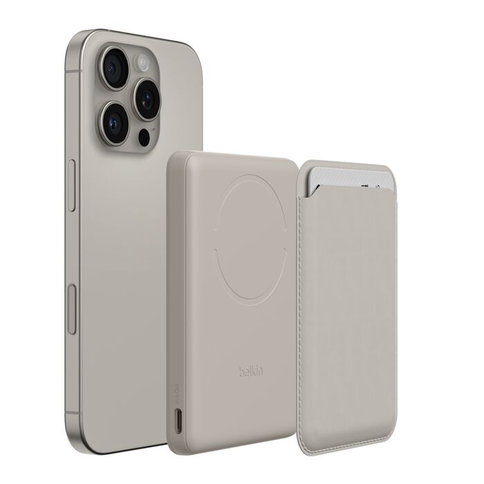 Belkin BoostCharge | Batterie externe magnétique 5.000mAh Slim avec anneau magnétique (7,5W) - Pierre de grès