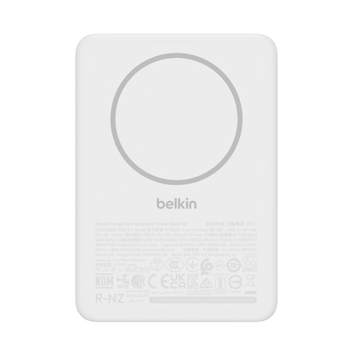 Belkin BoostCharge | Batterie externe magnétique 5.000mAh Slim - Blanc