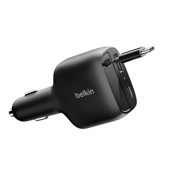 Belkin BoostCharge | Chargeur de voiture avec câble rétractable USB-C (75 W)