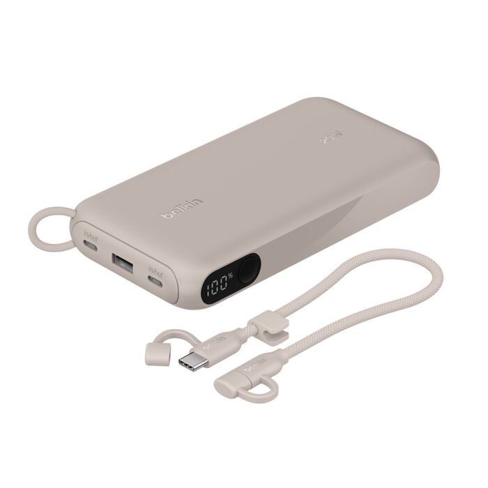 Belkin BoostCharge | Batterie externe 20.000mAh avec écran intégré (20W) - Pierre de grès