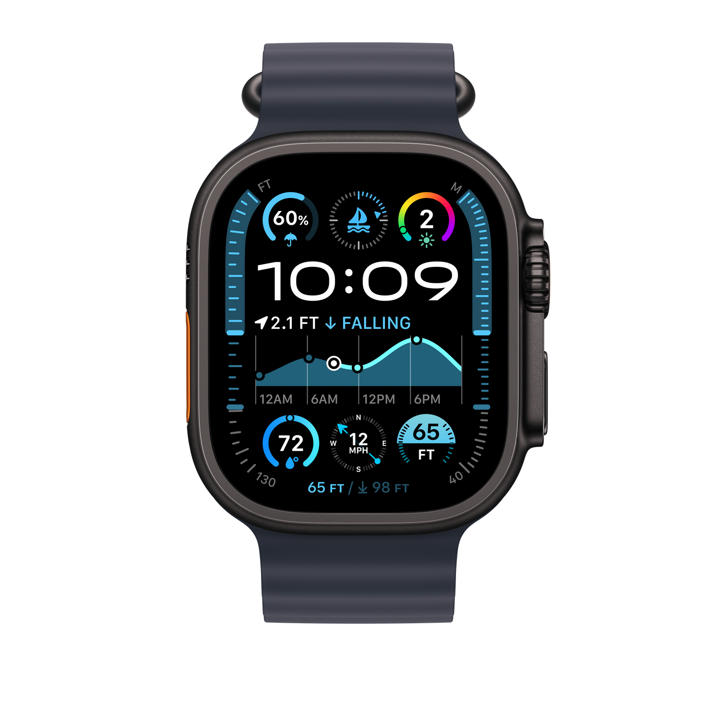 Bracelet Océan - Marine (49 mm) - Titane noir