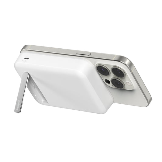 Belkin BoostCharge | Magnetische draadloze 10.000mAh-powerbank met Qi2 + standaard - Wit