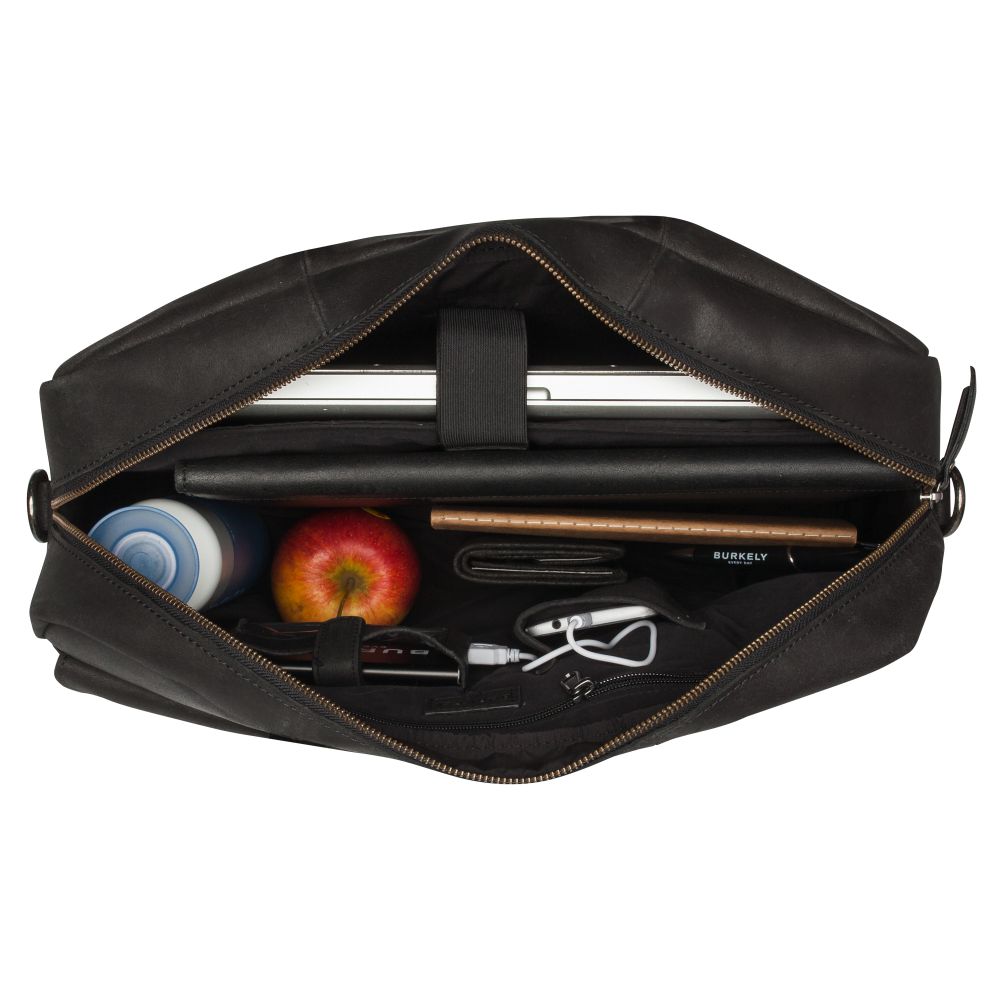EOL Burkely Sacoche en cuir avec batterie externe pour MacBook Pro 15/16 pouces - On The Move - Noir