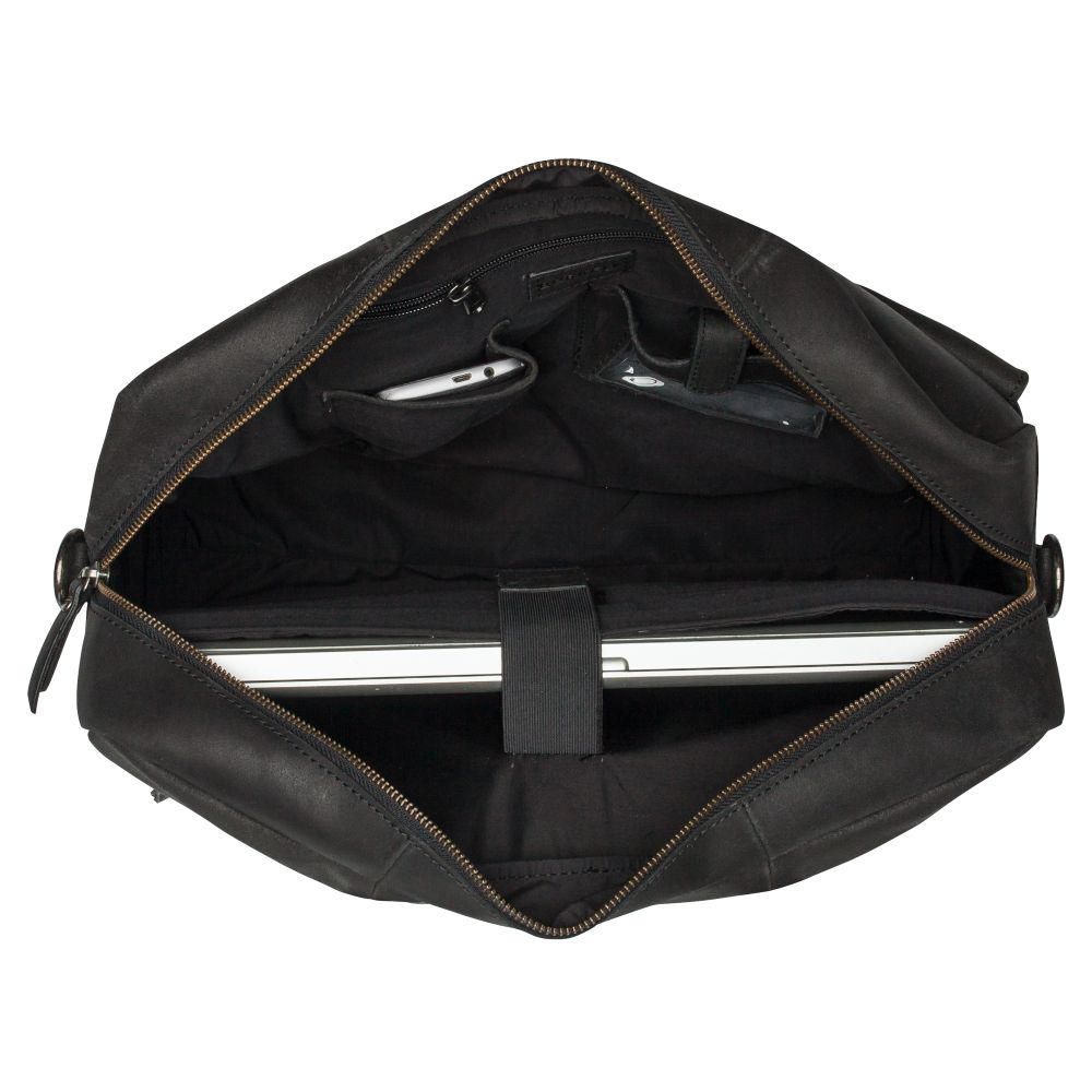 EOL Burkely Sacoche en cuir avec batterie externe pour MacBook Pro 15/16 pouces - On The Move - Noir