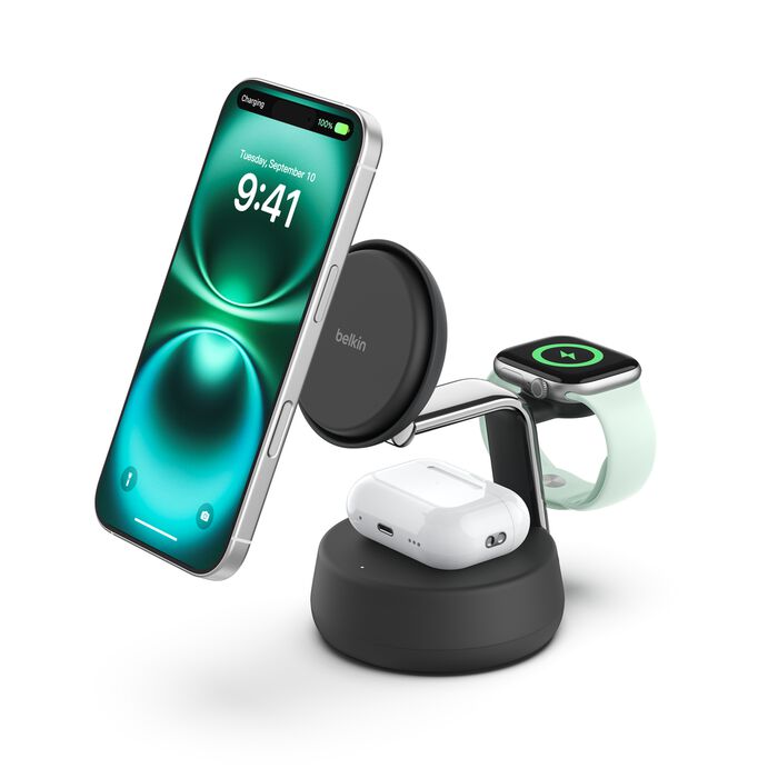 Belkin UltraCharge Pro | 3-in-1 magnetisch laadstation met Qi2 (25 W) - Charcoal