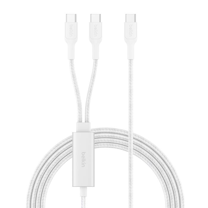 Belkin BoostCharge Pro | Gevlochten 140W USB-C/2x USB-C-kabel - 1,5 m - Wit