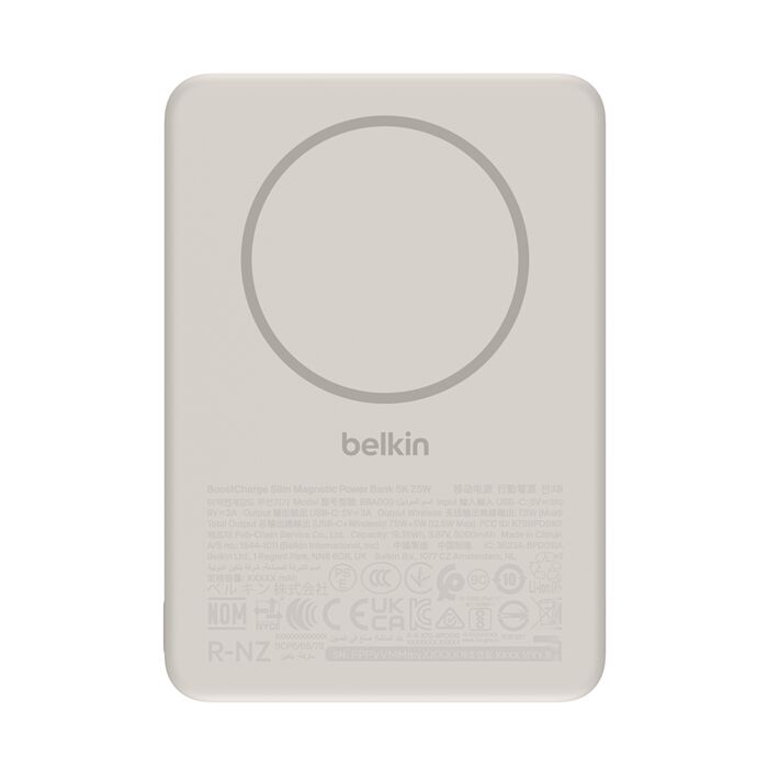 Belkin BoostCharge | Batterie externe magnétique 5.000mAh Slim avec anneau magnétique (7,5W) - Pierre de grès