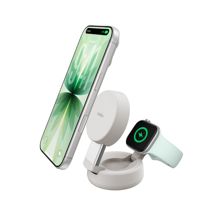 Belkin UltraCharge Pro | 2-in-1 verstelbare magnetische lader met Qi2 (25W) - Zandsteen