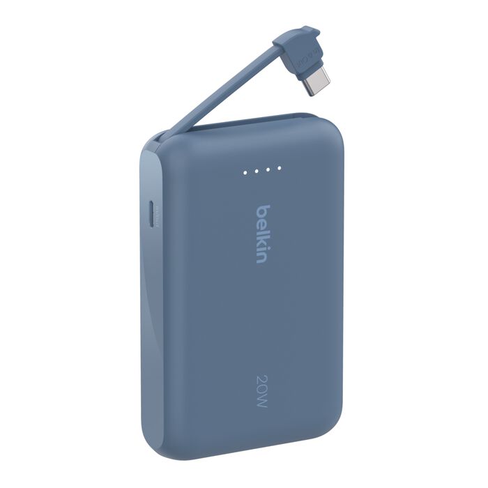 Belkin BoostCharge | Batterie externe 10K avec câble USB-C intégré - Bleu