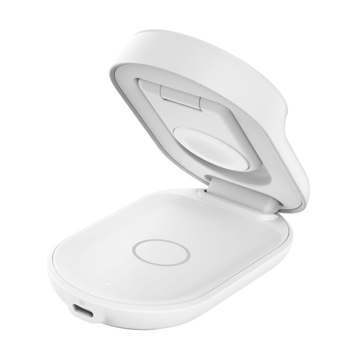 Belkin UltraCharge | Socle de recharge 3-en-1 aimantée et pliable avec Qi2 (25 W) - Blanc